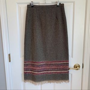 Sag Harbor Wool Blend Tweed Skirt with Fringe